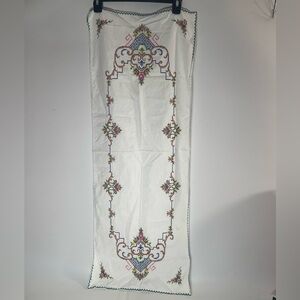 Vintage Table Runner Cross stitch Embroidery Easter Spring 41 X 15” READ